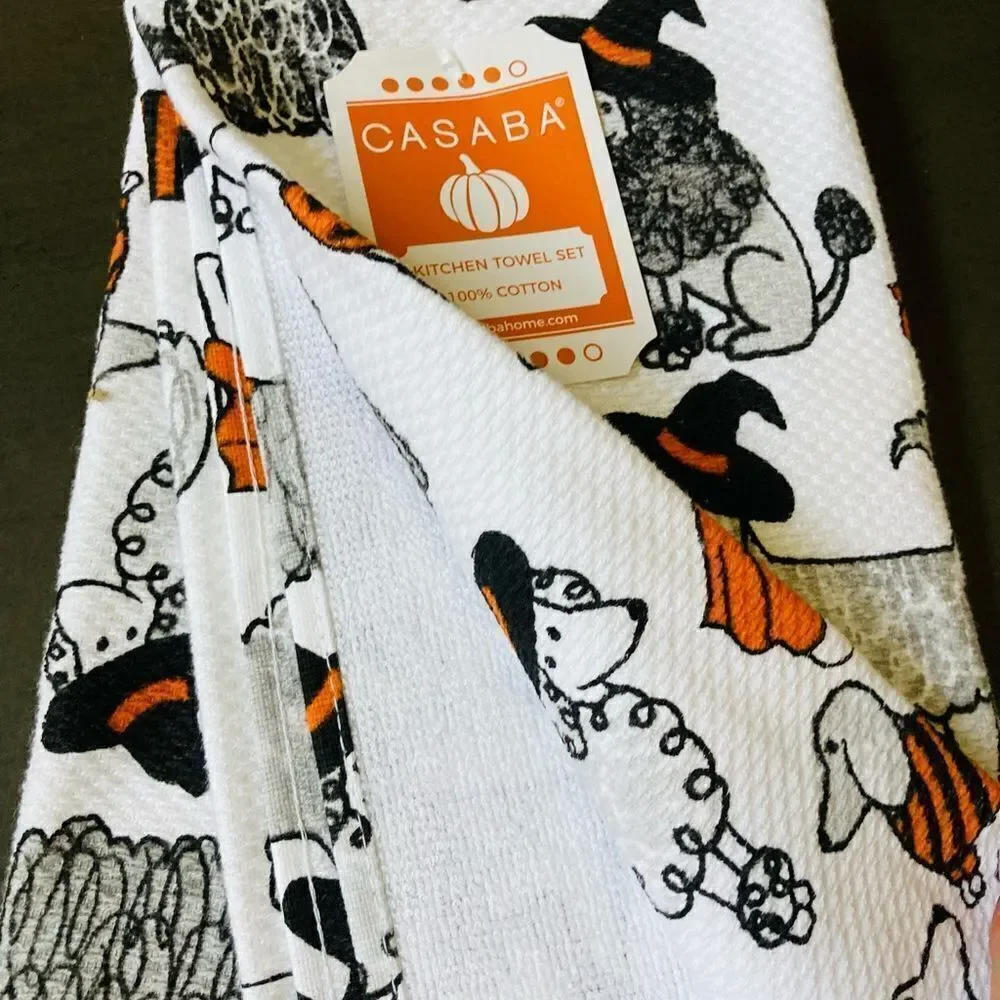 Halloween Costume Dogs Kitchen Dog Print Dish Towels Set